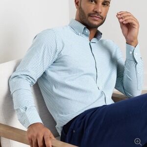 Peter Millar Summer Comfort Men's Mint Plaid Long Sleeve Button Up - Size XL